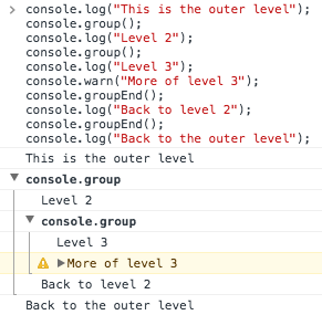 console.group('group') 和 console.groupEnd('group')