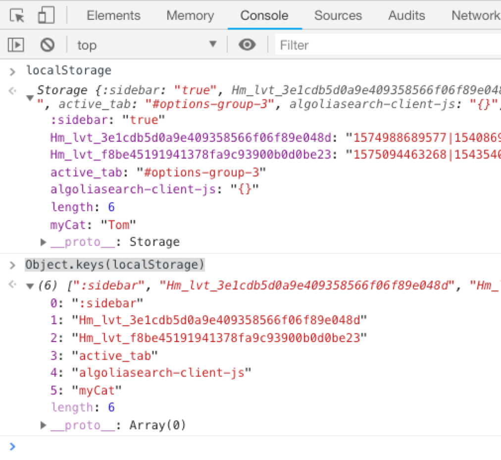Object.keys(localStorage) 查看 localStorage 中存储数据所有的键