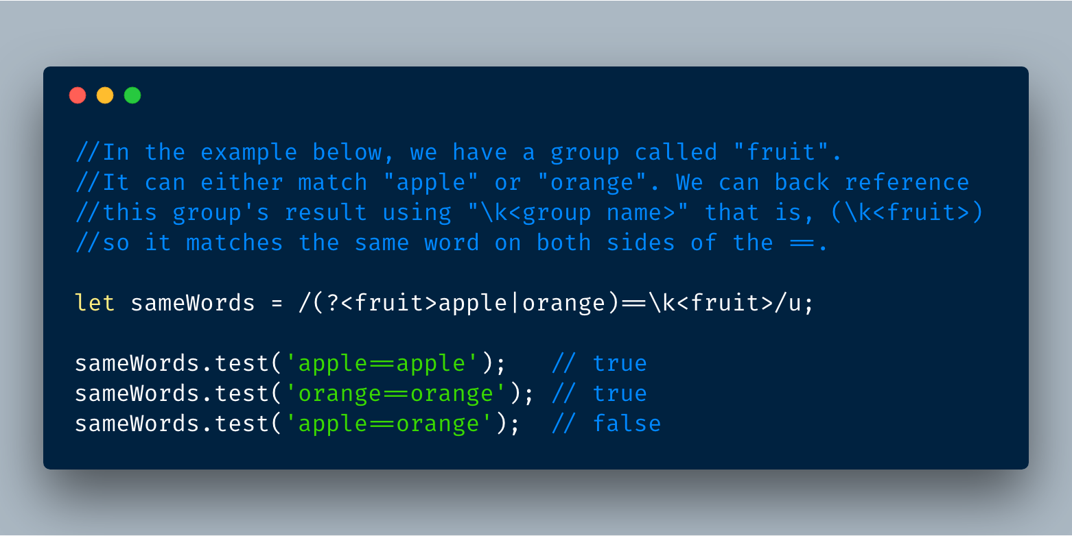 ECMAScript 2018?—?Regex named groups back referencing via