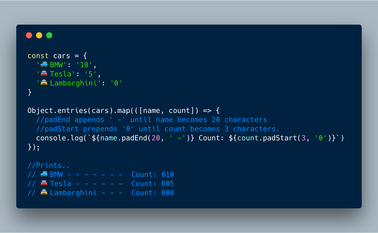 ECMAScript 2017?—?padEnd, padStart 和 Object.Entries 示例