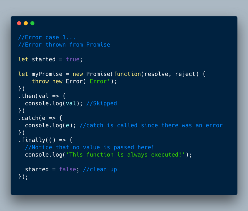 ECMASCript 2018?—?finally() in Error thrown from Promise case