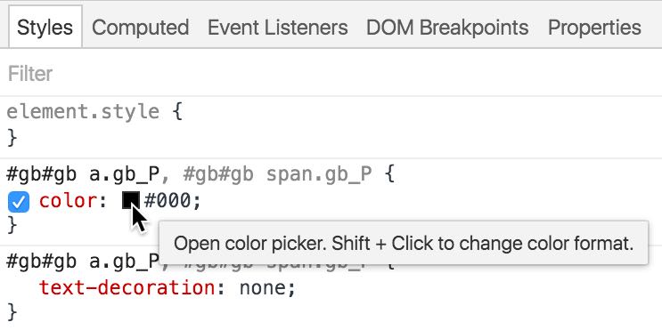 opening the color picker