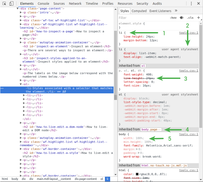 Annotated Styles pane