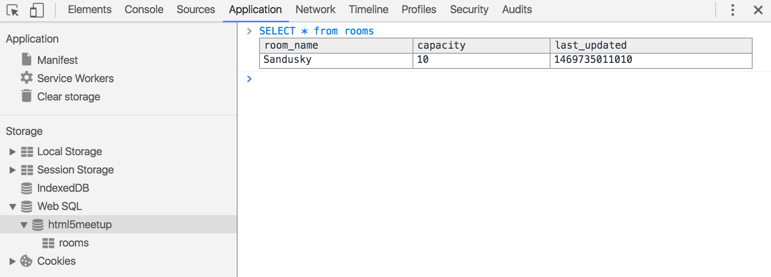 web sql console